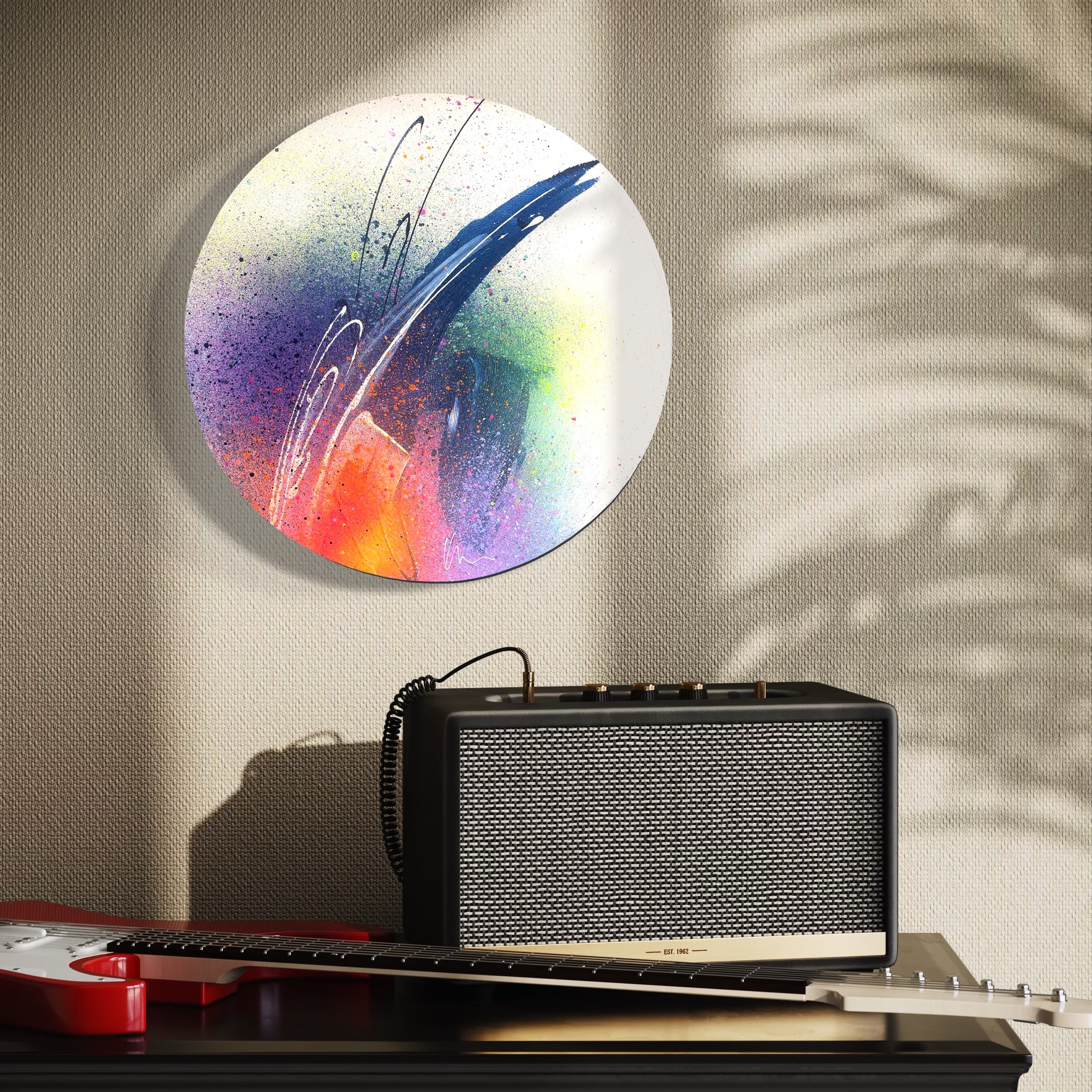 “You've Got The Power” by Kate Mayer above an amplifier, red electric guitar in foreground.