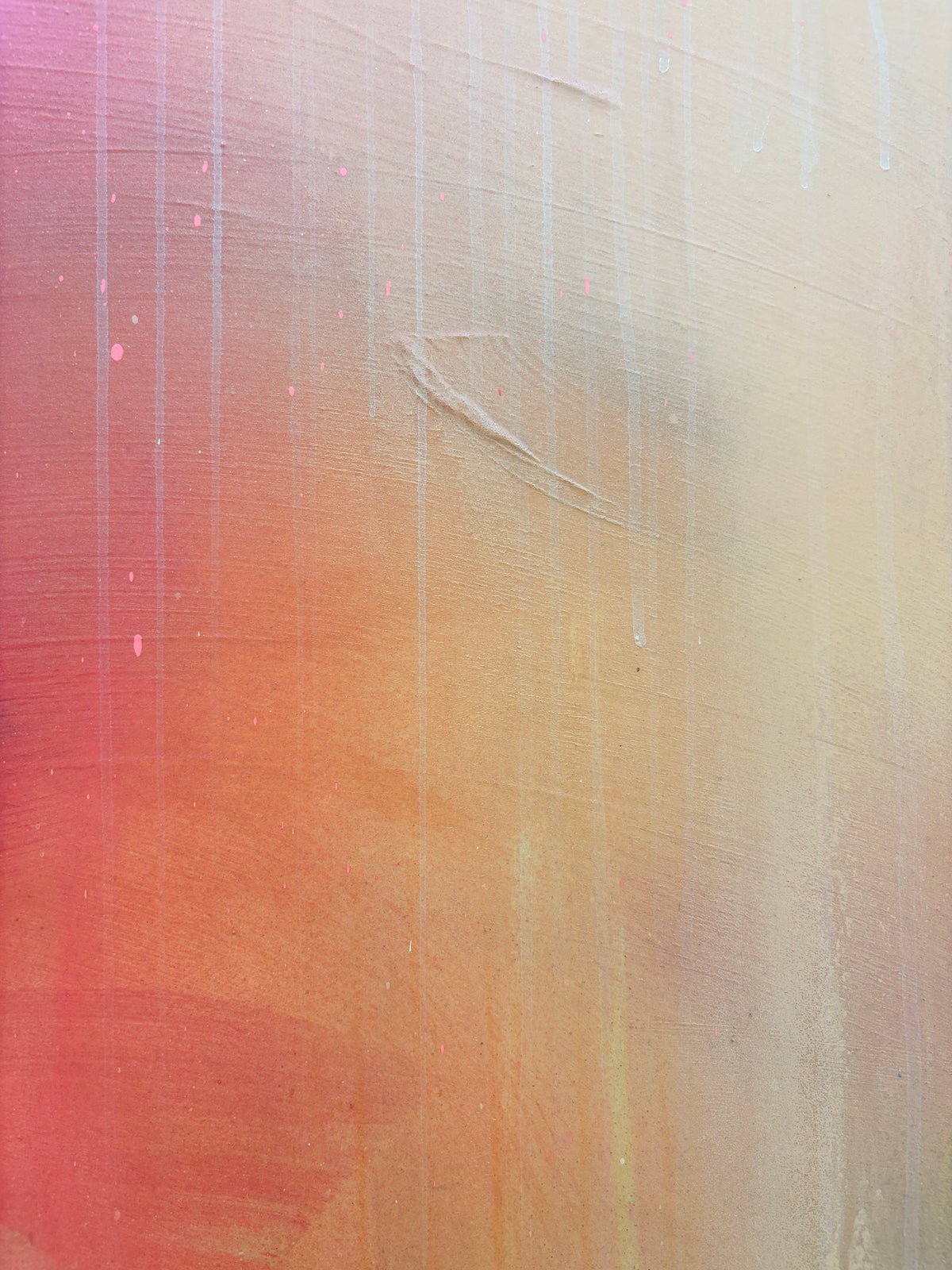 The Afterglow of Awe by Kate Mayer: acrylic on plywood with pink, orange, and beige hues in soft, blended vertical drips.