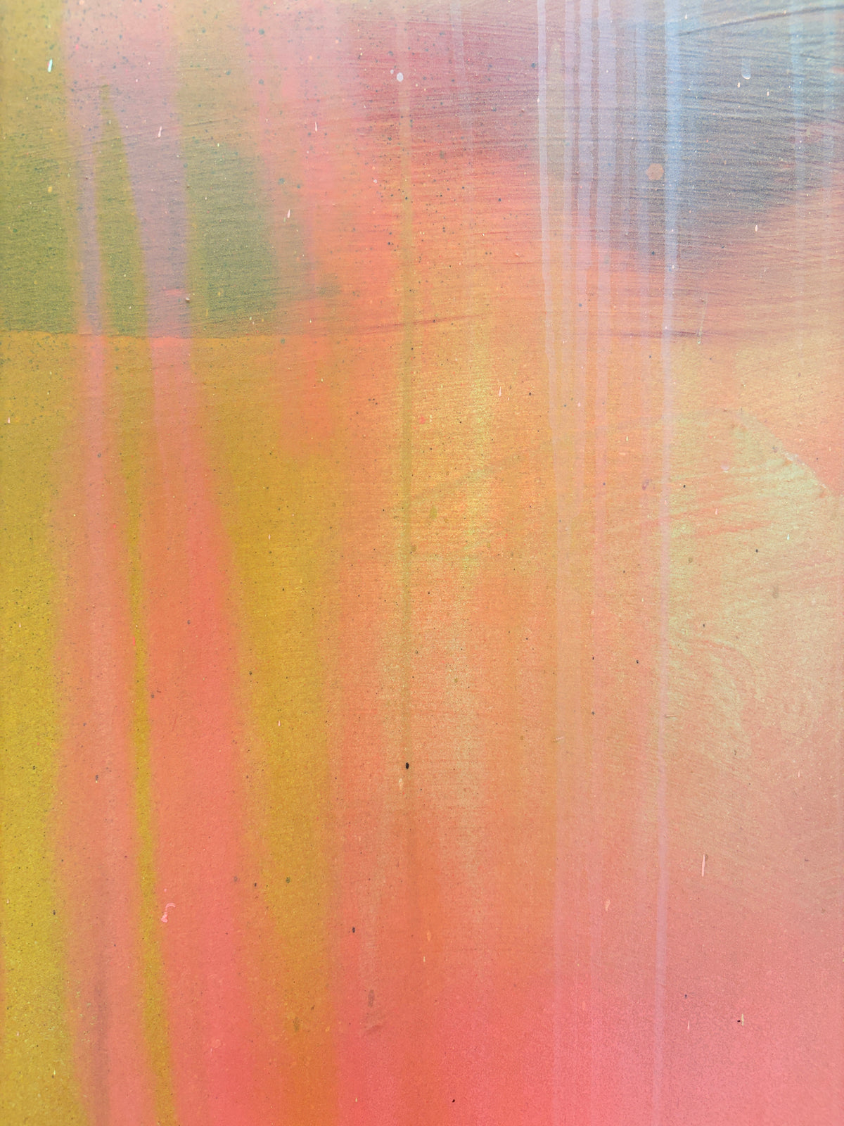 The Afterglow of Awe by Kate Mayer: acrylic on plywood, vertical streaks, handmade metal float frame.