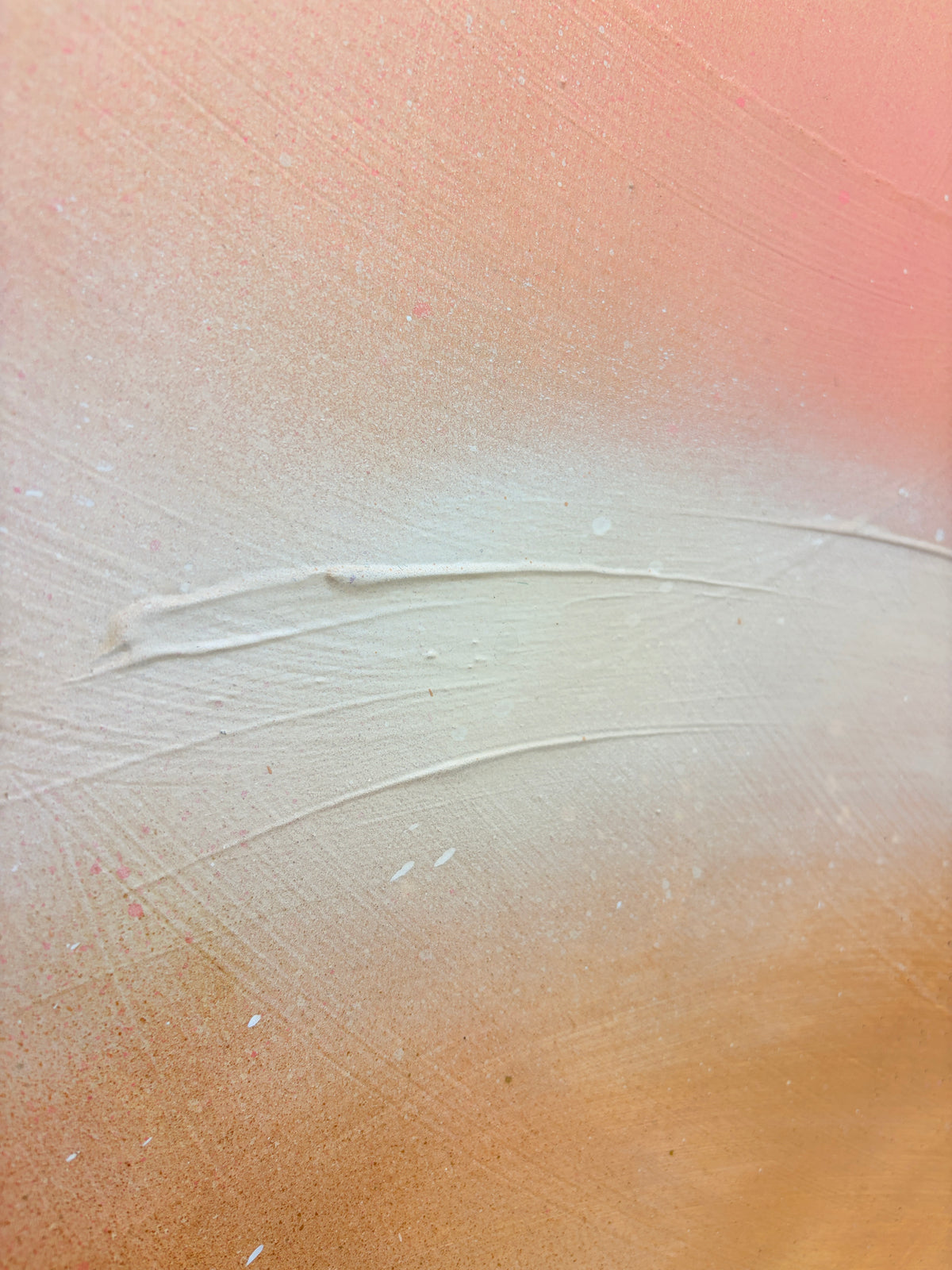 Friend“ by Kate Mayer: Abstract peach, cream & white acrylic on plywood with textured horizontal blends.
