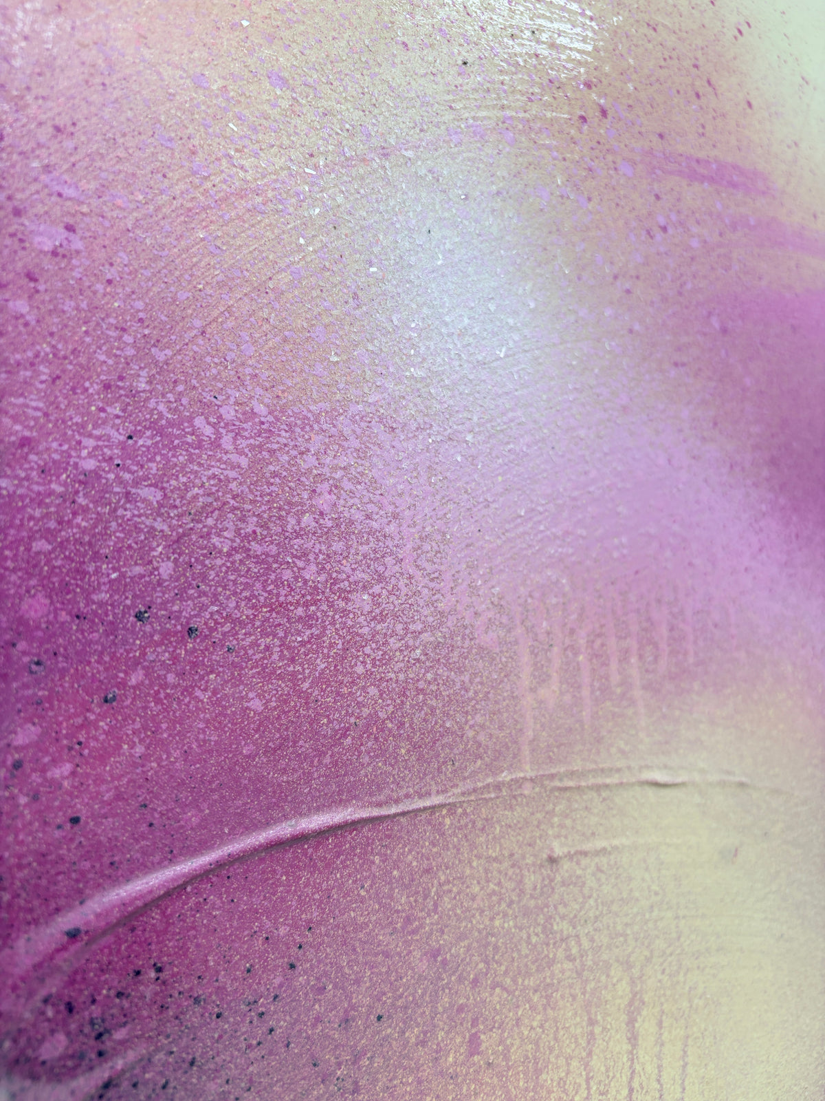 Close-up of Afterglow by Kate Mayer—textured acrylic art with pink, purple, and beige abstract hues.
