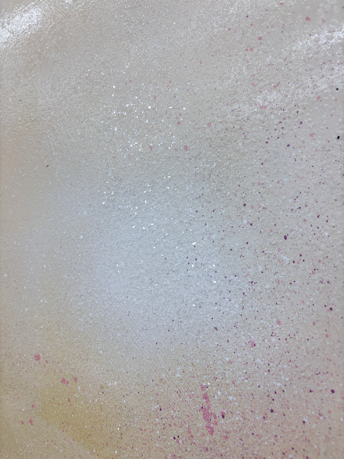 Afterglow by Kate Mayer: Abstract with beige, a white center, pink speckles & diamond dust shimmer.