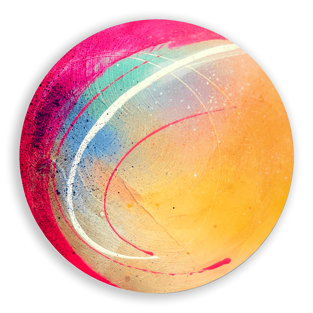 Be Colourful by Kate Mayer is an abstract painting of bold swirls in vibrant acrylic spray paint.