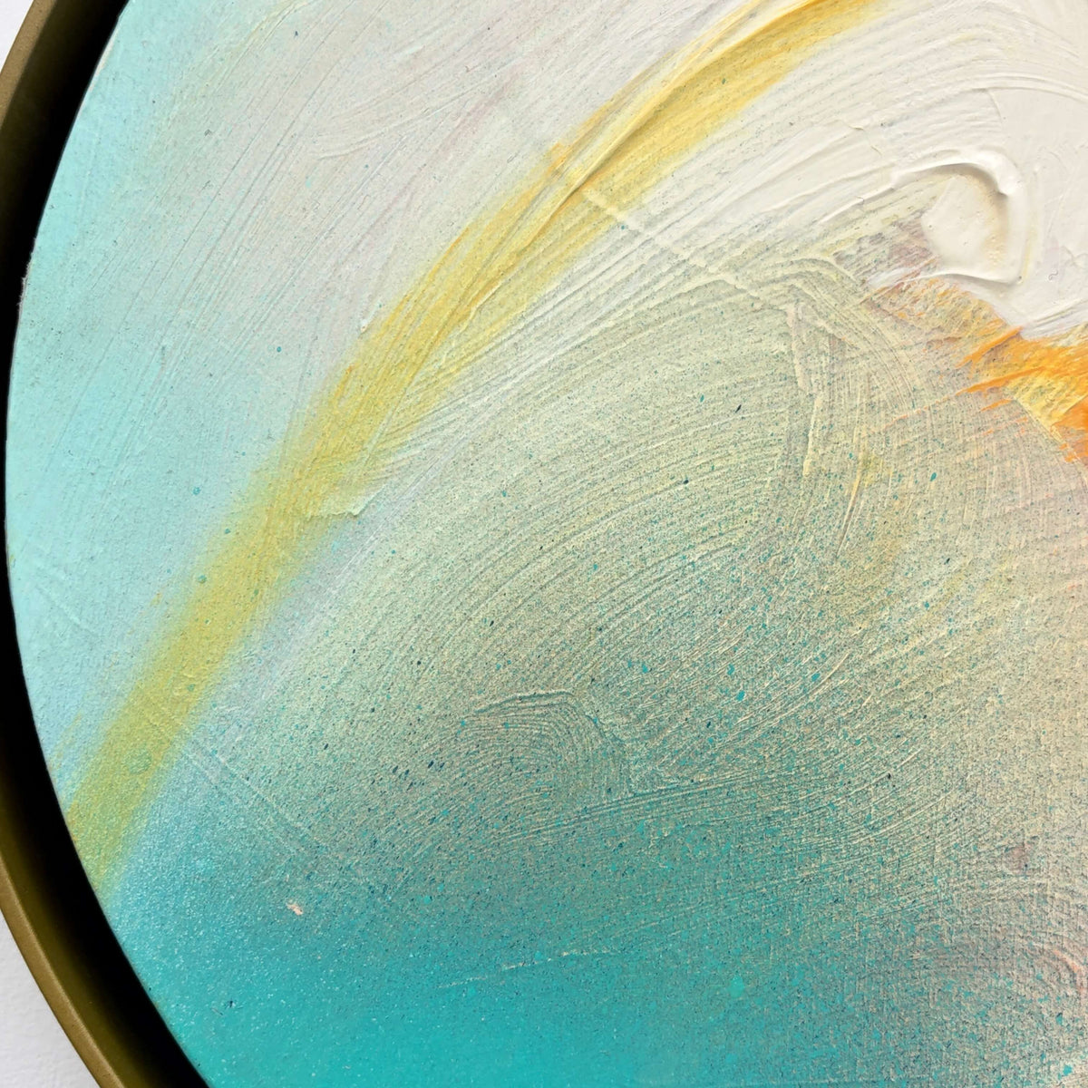 Brighter Day by Kate Mayer: Blue, yellow & white acrylic on plywood in a handmade metal float frame for a modern look.