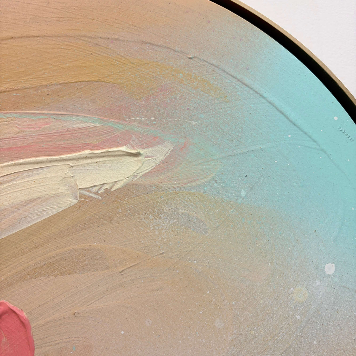 Hold On Change Is Coming“ by Kate Mayer: pastel acrylics on plywood in a handmade metal float frame for a modern look.