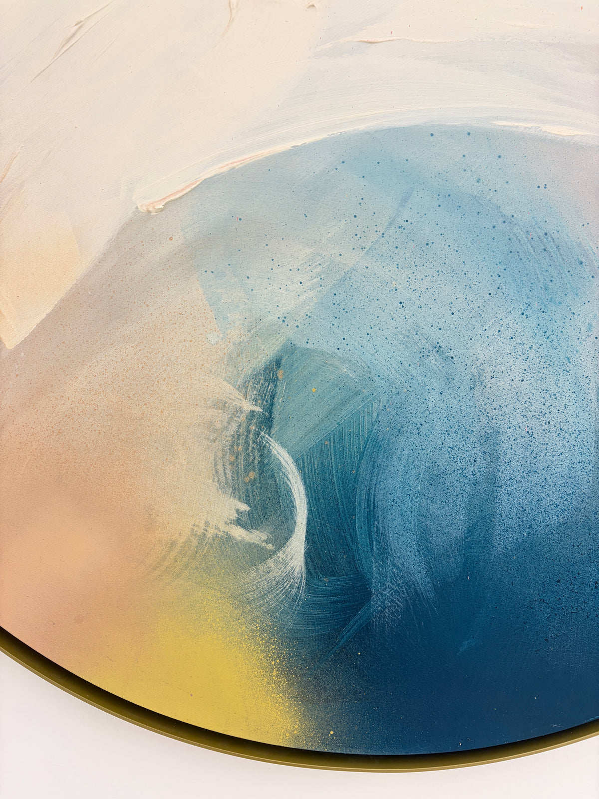 Total Praise“ by Kate Mayer: abstract swirls of blue, beige & white in a handmade metal float frame for modern style.
