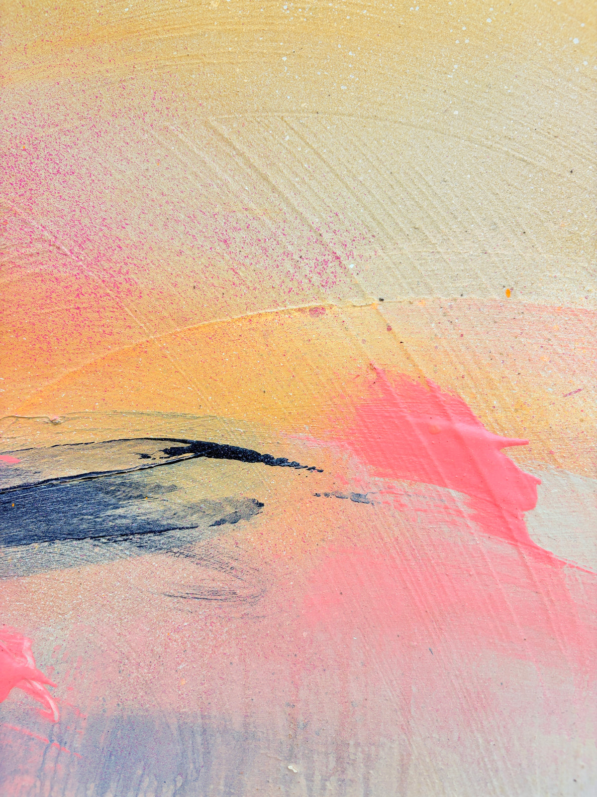 Unfinished Sympathy by Kate Mayer: acrylic on plywood, soft pinks/yellows, in a handmade metal float frame.