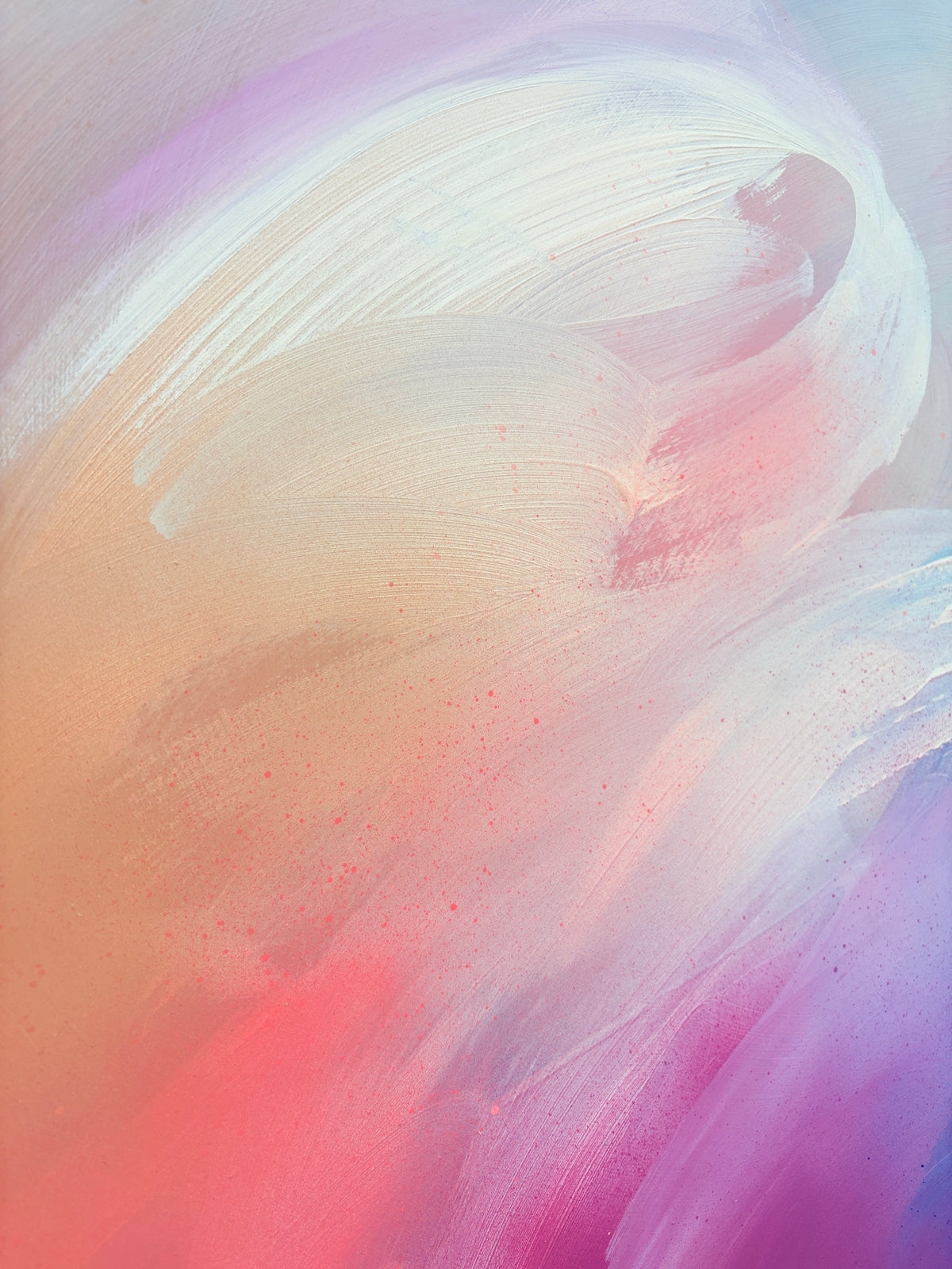 For Every Mountain“ by Kate Mayer: Pastel acrylic brushstrokes on plywood in a handmade metal float frame.