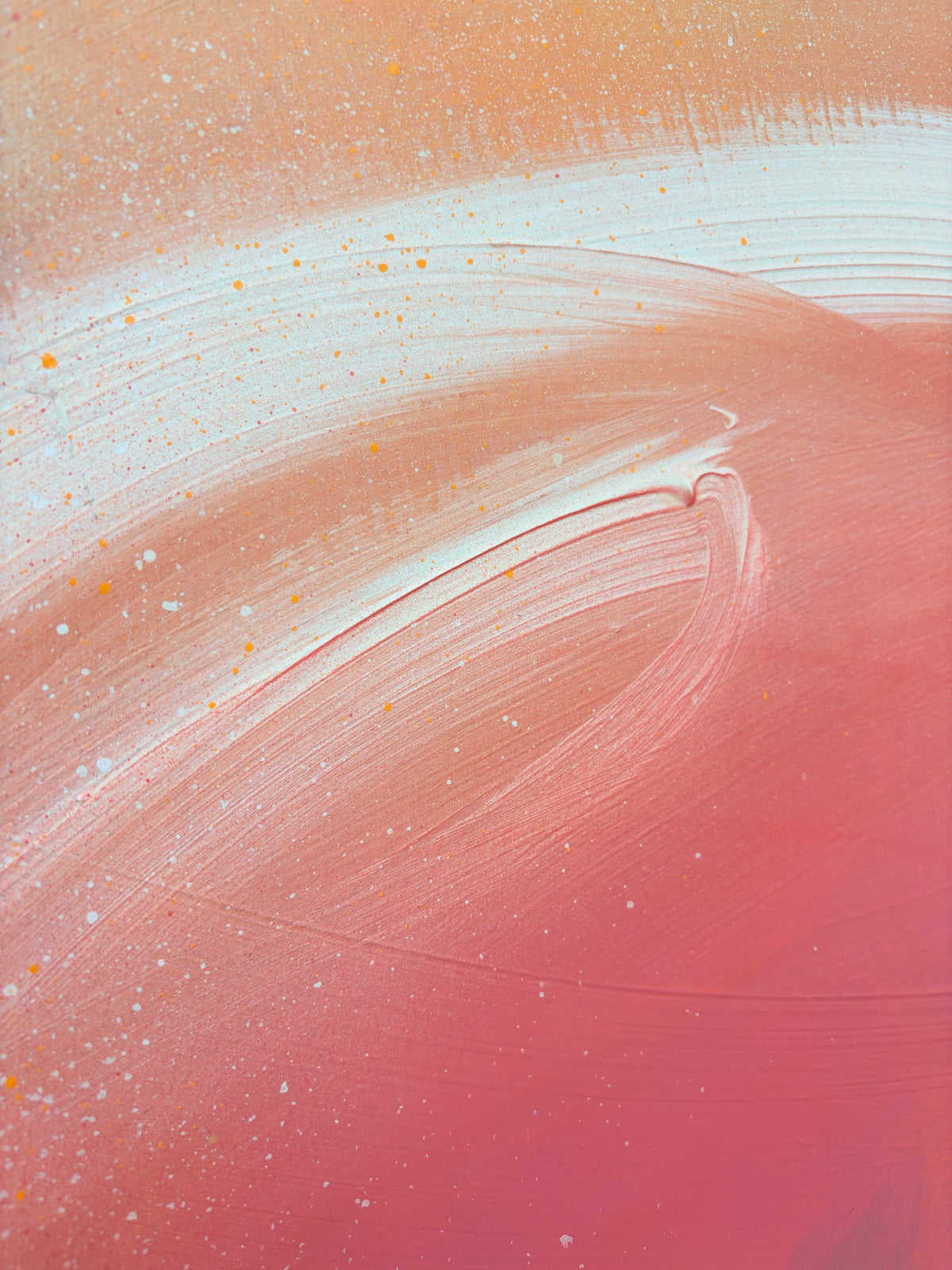 Count Your Blessings by Kate Mayer: Abstract acrylic on plywood, pink & peach hues, in a handmade metal float frame.