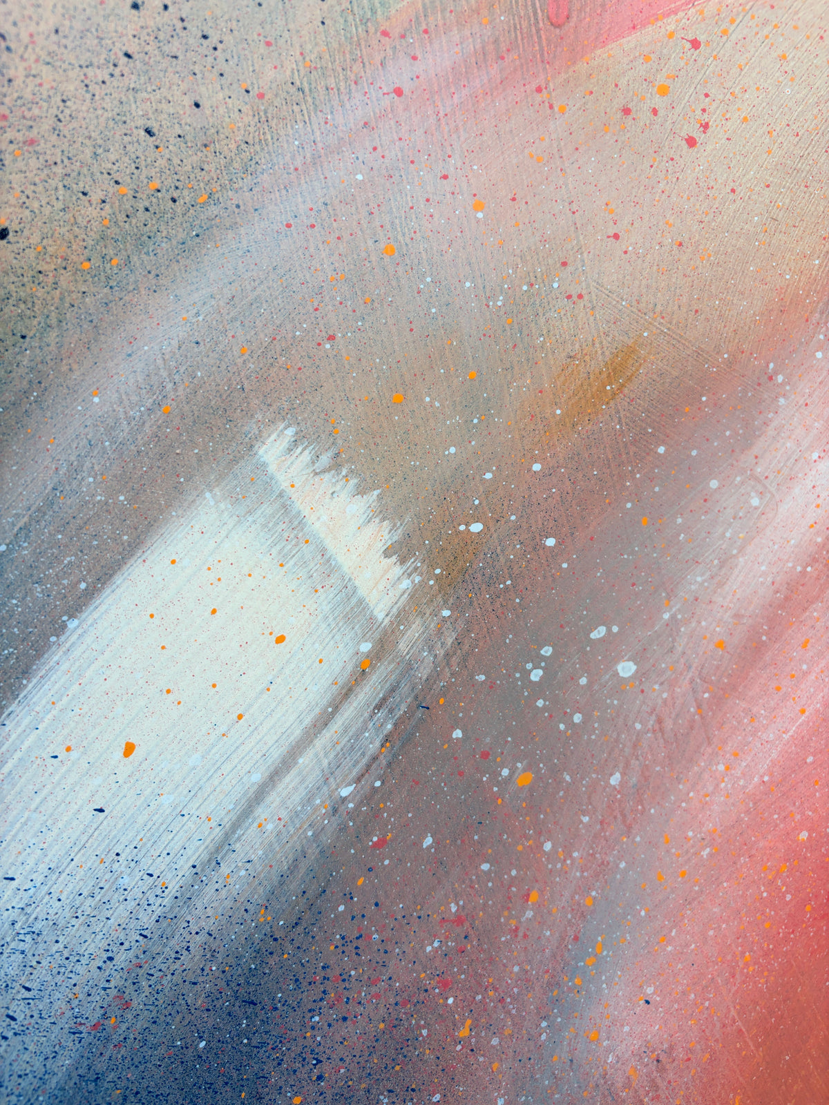 Count Your Blessings by Kate Mayer: abstract acrylic on plywood with pastel streaks in handmade metal float frame.