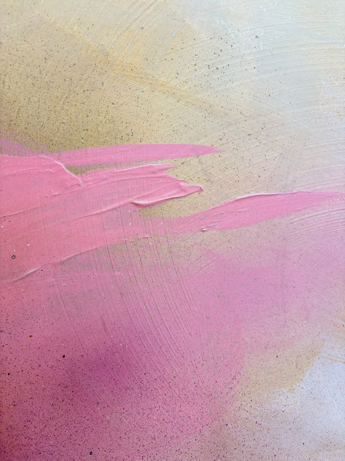 The Afterglow of Connection by Kate Mayer: pink, beige & cream acrylic on plywood in a handmade metal float frame.