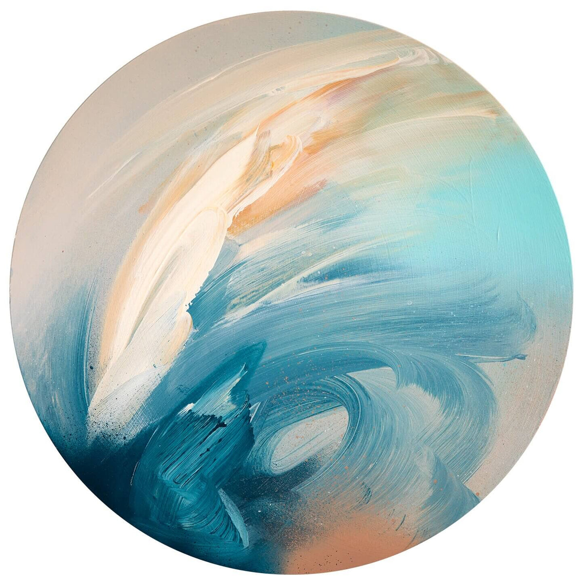 The Best Is Yet To Come by Kate Mayer: swirling blue, white & peach acrylic on plywood evoke movement and fluidity.