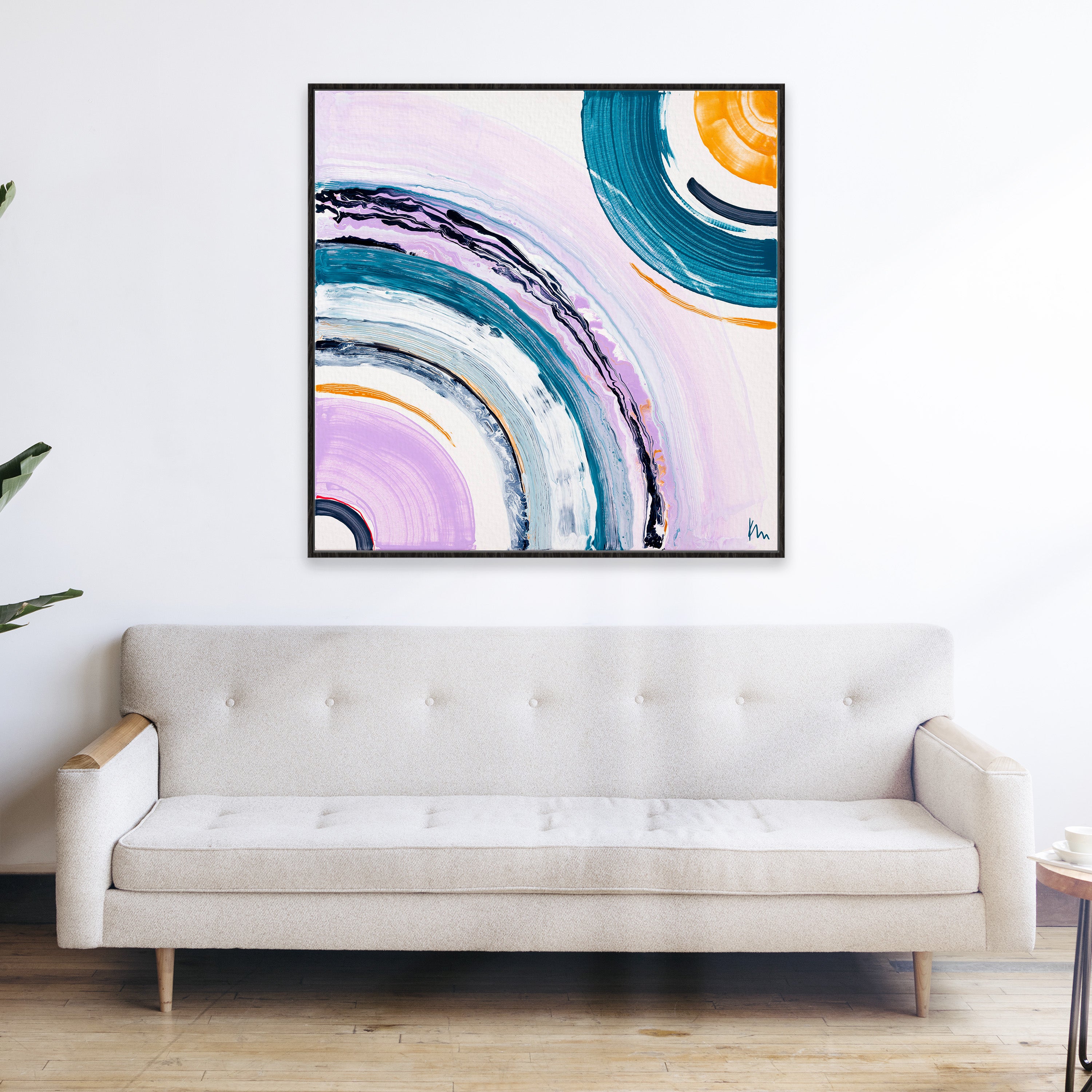 'Between Us' - Original Abstract Painting in lilacs and teal by Kate Mayer