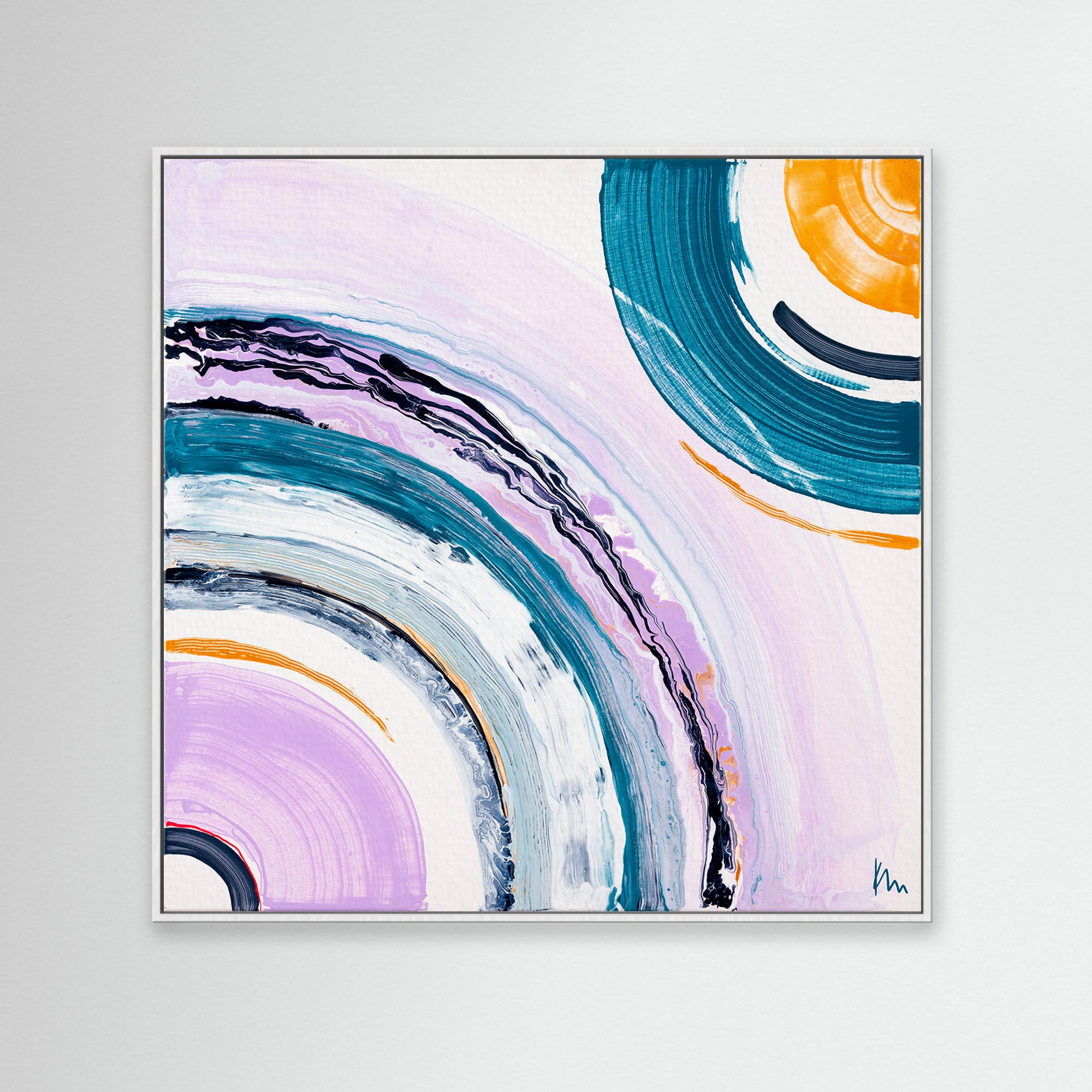 'Between Us' - Original Abstract Painting in lilacs and teal by Kate Mayer