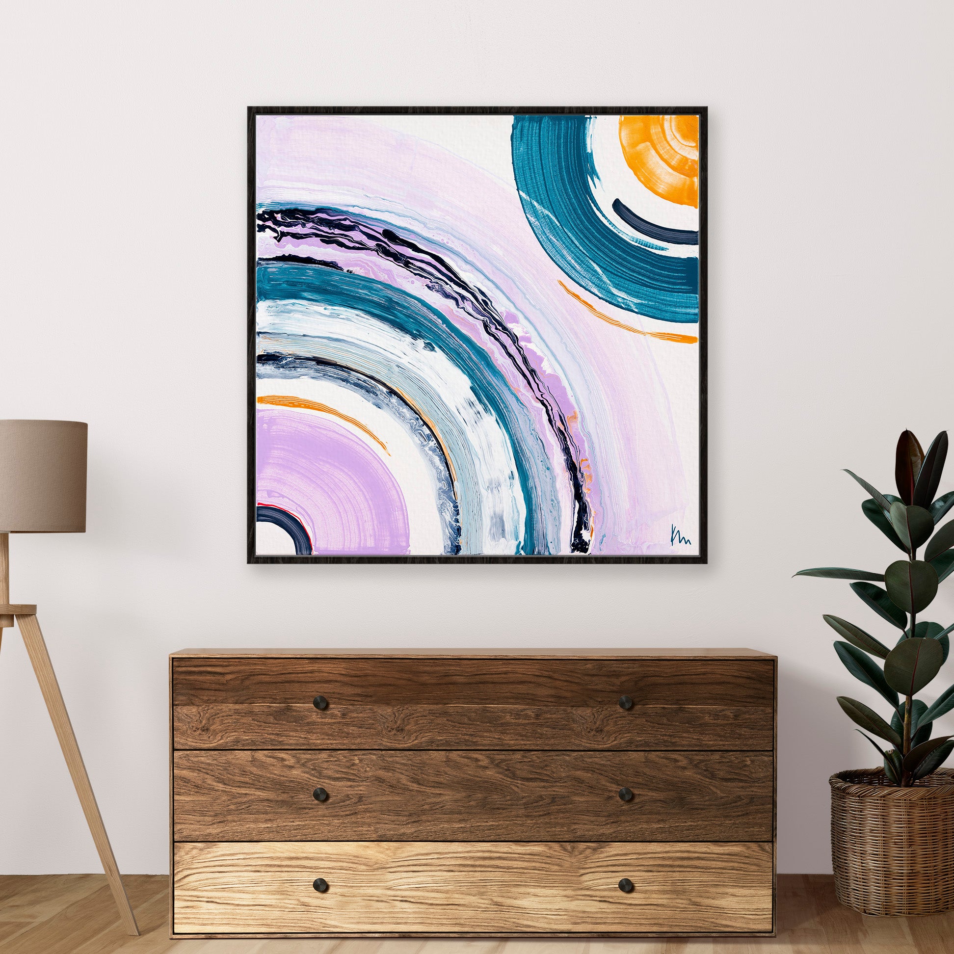 'Between Us' - Original Abstract Painting in lilacs and teal by Kate Mayer