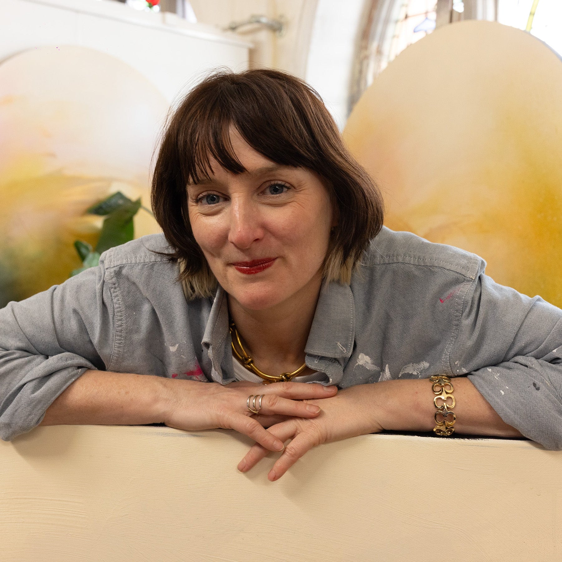 Kate Mayer Artist in her studio