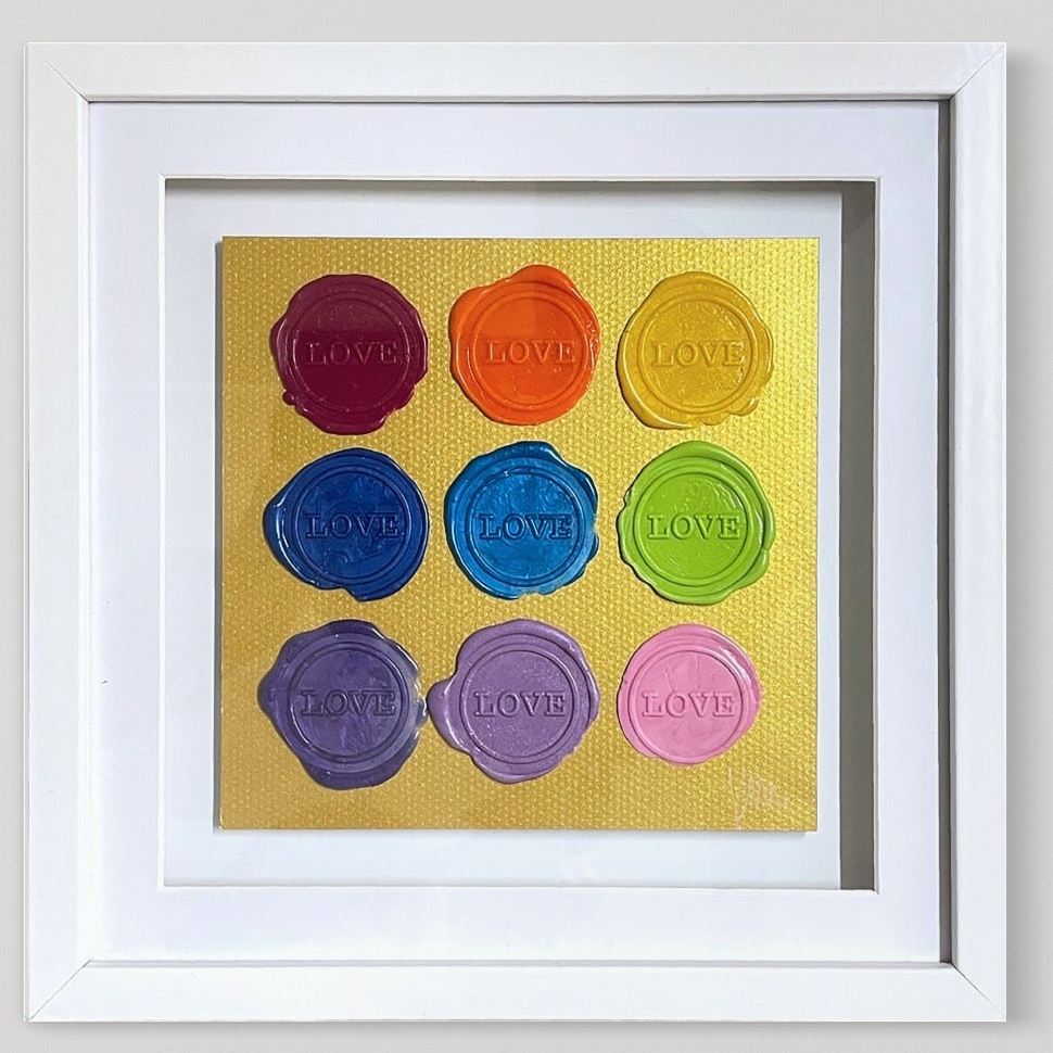 Rainbow wax seals artwork - sealed intention for love. Title: Love is Love by Kate Mayer