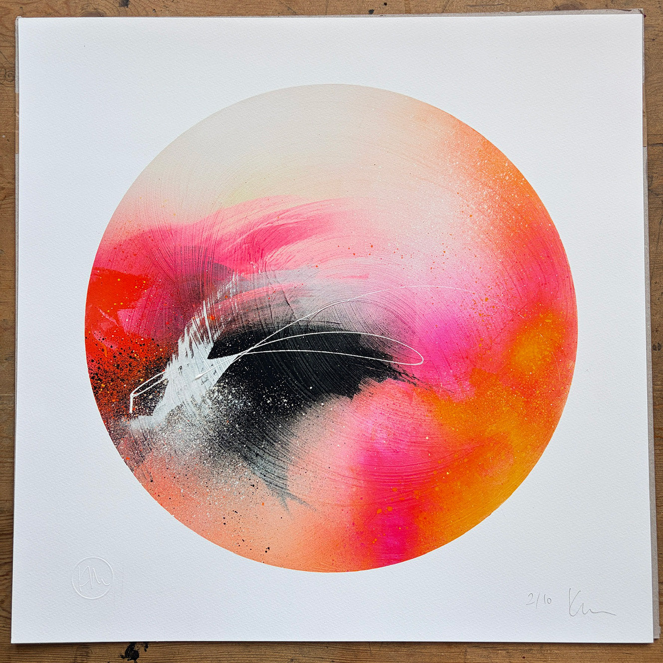 Set the World on Fire by Kate Mayer: a vibrant circular limited edition print with bold splashes on white.